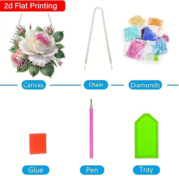 ZeeLionArt Hanging Diamonds Art kit for Adult,Roses Pendant Diamonds Painting Art Kit,7.8x7.5inch Acrylic Diamonds Painting Board Kit Ornament, Special Crystal Diamond Hanging Ornament
