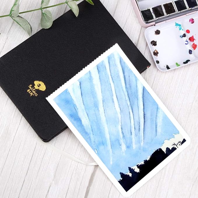 Paul Rubens Art Supplies Watercolor Paper, 100% Cotton Hot Press Watercolor Journal 7.6” x 5.3”, 20 Sheets (140lb/300gsm), Acid-Free for Watercolors, Gouache, Acrylics