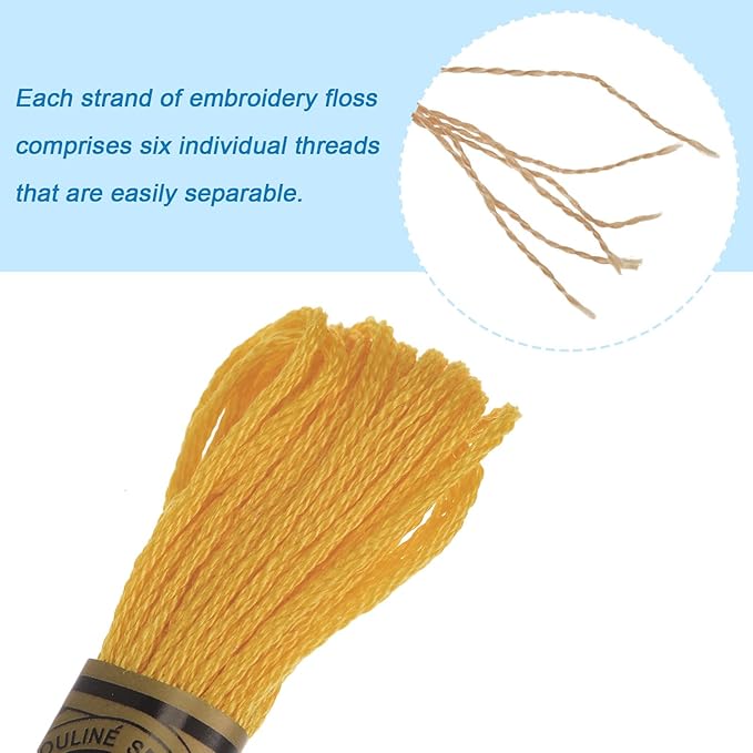 HARFINGTON 12 Skeins Embroidery Floss 8m Each Egyptian Long Fiber Cotton Cross Stitch Thread 26S/2x6 for Embroidery Projects Bracelet, Dark Yellow