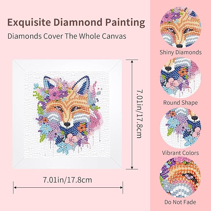 FlyingMage 5D Diamond Art Painting Kits with Wooden Frame, Cute DIY Diamond Art Mosaic Kits for Adults Women Teen, Kawaii Diamond Crafts Arts Full Drill Diamond Dots (White Fox)