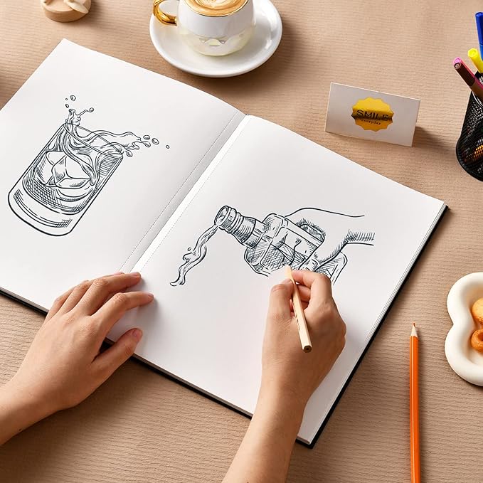 Hardcover Sketch Book 9" x 12", Sketchbook Drawing Pads, 160GSM Thick Smooth Sketching Paper 46 Sheets/92 Pages, Micro-Perforated Pages