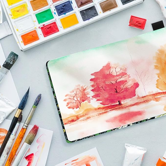 Watercolor Art Sketchbook,5 x 5 inches Portable Hardcover Journal Sketchbook,30 Sheets 140lb/300gsm Acid-Free Drawing Paper,Travel Mixed Media Notebook for Beginners Artists,Morris Blossoms