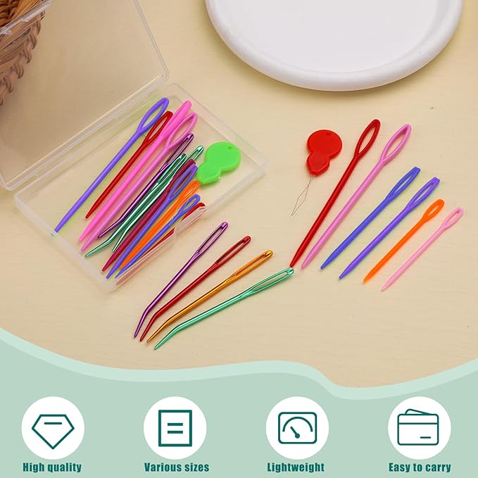 Bupete 25 Pcs Yarn Needles Set, Tapestry Needle, Crochet Needles for Yarn, Plastic Large Eye Sewing Needles, Curved Darning Needles, Knitting Needles for Sewing, Knitting, Crochet