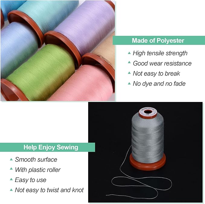 uxcell 40D/2 Sewing Thread 1100 Yards Polyester Household Sewing String Hand Stitching Polyester Cord for Clothing Stitching Shoe Bag Repairing DIY Craft Gray