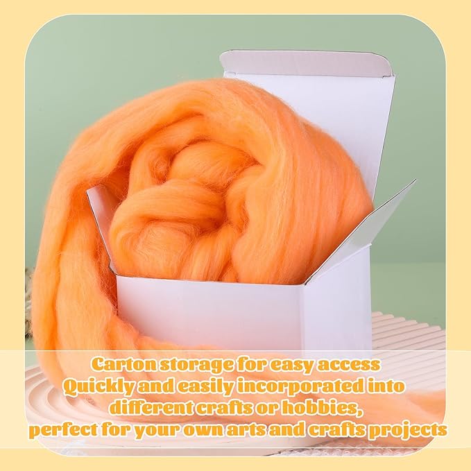 3.53oz Wool Roving, Wool Felting Supplies, Pure Wools, Chunky Yarn, Spinning Wool Roving for Needle Felting Wet Felting DIY Hand Spinning (Dark Orange)