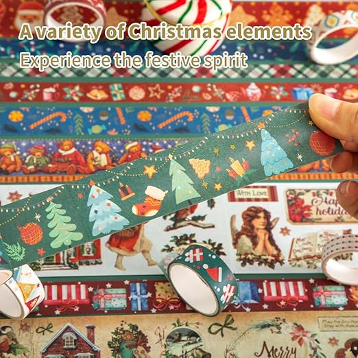 Christmas Theme Washi Tape Set, 20 Rolls Christmas Theme Washi TapeWritable Decorative Tapes for Scrapbooking, Junk Journal Supplies, Bullet Journaling, 0.6"x79" per Roll