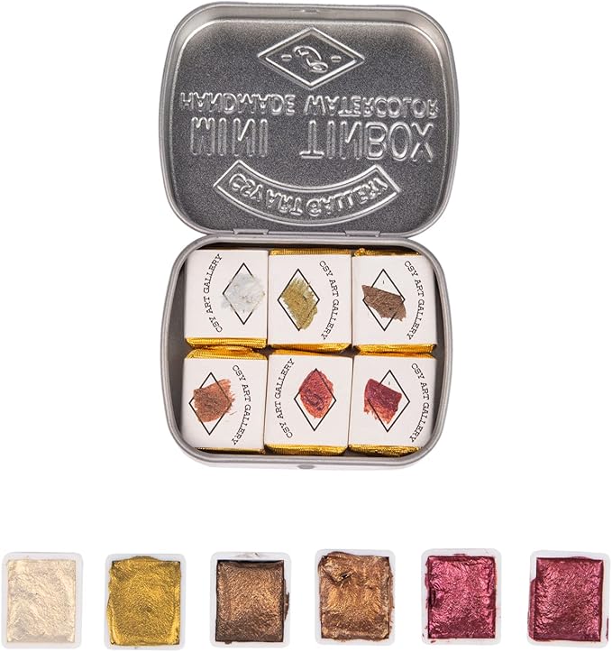 Csy Art Gallery Handmade Artist Watercolour Paints-Metallic Glitter - Retro Portable Metal Case-Pearlescent Sparkle Professional Soild Water Colour (Fairytale)