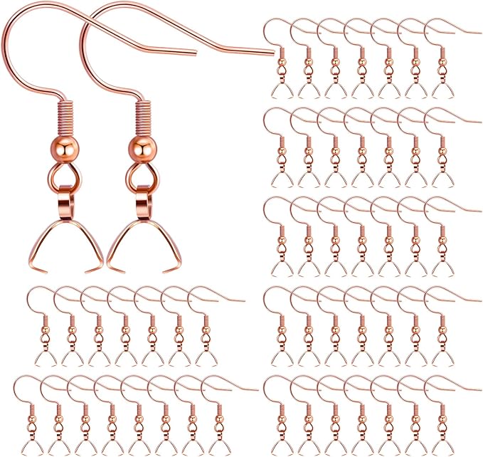 earring hooks 50pcs/25pairs, stainless steel rose gold ear wires fish hooks, hypo-allergenic jewelry findings parts for diy jewelry making