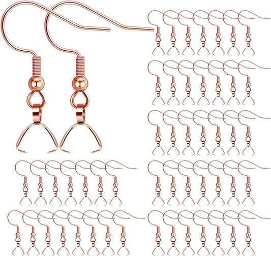 earring hooks 50pcs/25pairs, stainless steel rose gold ear wires fish hooks, hypo-allergenic jewelry findings parts for diy jewelry making