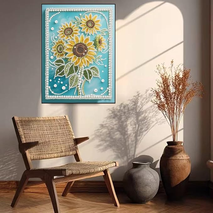 GEMFAMILY Diamond Art Kits for Adults Beginner,Special Shape Diamond Painting Kits for Sunflowers,5D DIY Pearl Rhinestones Diamond Dots Painting for Home Wall Decor 12 x 16 Inch