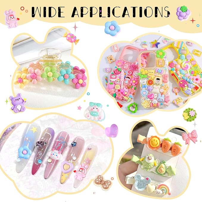 60PCS Slime Charms Cute Flatback Resin Charms for Slime, Random Kawaii Decoden Charm for Embellishments Phone Junk Case Charms Bulk, Hairpins Scrapbooking Crafting & DIY Decoration