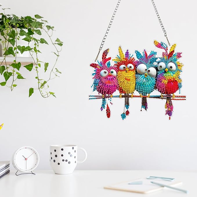 MAXBYE Hanging Diamond Art Kits for Adults Bird, Special Crystal Double Sided Animal Pendant DIY Diamond Art Painting Kits for Beginners Gift Wall Home Decoration