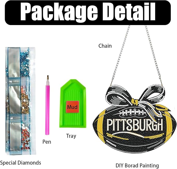 Rertcioph Football Diamond Art Hanging Kit for Adults, DIY Acrylic 5D Diamond Painting Hanging Ornament for Pittsburgh Home Wall Decor and Gift