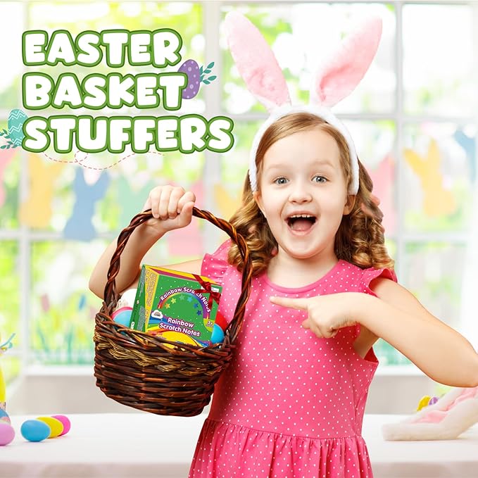 ZMLM 165 Pcs Rainbow Scratch Paper Art Notes - Easter Crafts for Kids Ages 4-8, Easter Basket Stuffers for Girls & Boys, Classroom Prizes, Student Gifts School Activity