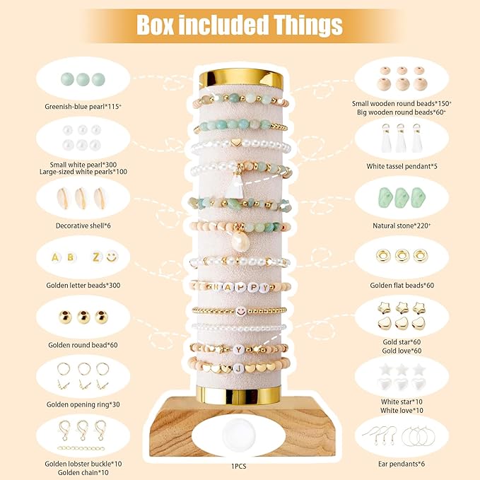 lisaruq jewelry making kit, 20+varieties, 300+natural stone beads, 1700+beads 、accessories and storage box, can diy 50+bracelets, necklaces, earrings，rings, etc. suitable for adults