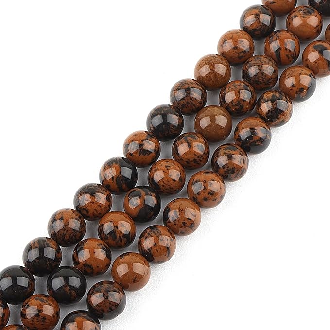 Natural Stone Beads for Jewelry Making - 6mm Gemstone Round Beads for Bracelets(58-60pcs, 6mm, Mahogany Obsidian)