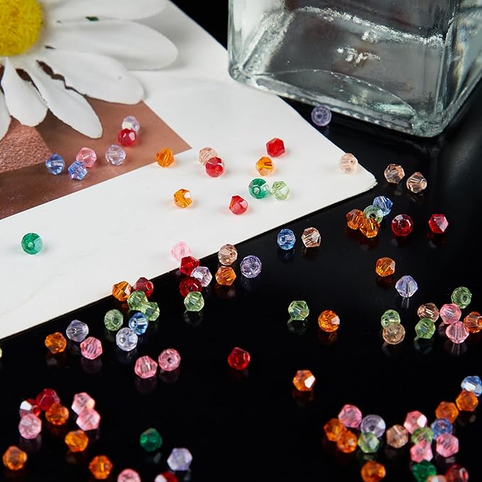 laopottbeads 1200pcs 3mm bicone crystal glass beads for jewelry making, sparkling mini beads for suncatchers, diy bracelets & craft projects (multicolored)