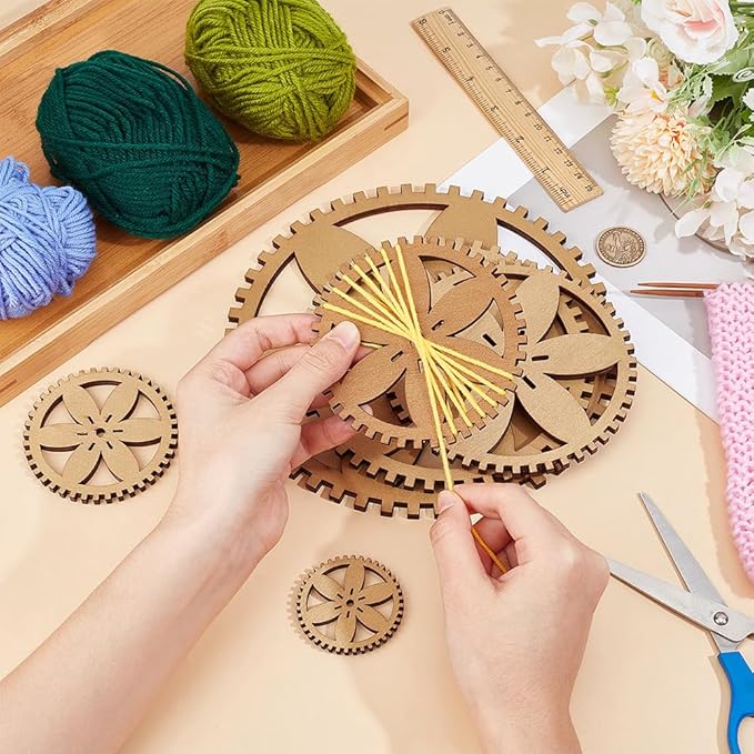 BENECREAT 6 Sizes Poplar Wood Weaving Loom Kit, Round DIY Weaving Loom DIY Weaving Art Tapestry Loom for Hanging Decor Woven Tapestry Knitted Crafts Making, 4.5mm Thick