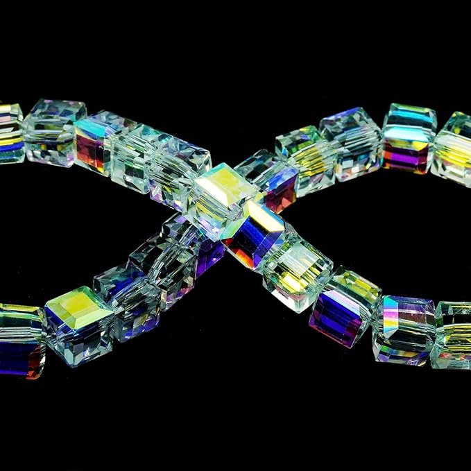 8mm Sparkle Cube Crystal Beads for Jewelry Making - Faceted Spacer Beads for Bracelets(94-100pcs, Crystal AB)