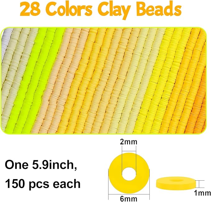 JMUQ 28 Strands Yellow Clay Beads Bracelet Making Kit, Friendship Preppy Flat Polymer Clay Heishi Beads for Bracelets Jewelry Making Kit, DIY Arts and Crafts Gifts