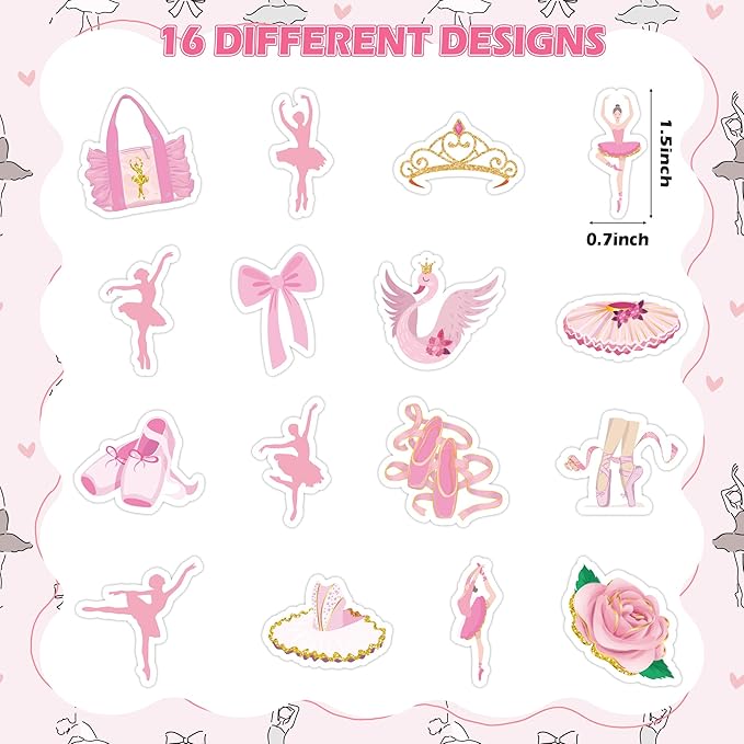 beyumi 1000pcs ballet dance themed stickers in 2 rolls pink dacing movements ballerina stickers waterproof vinyl decals for laptop bottle scrapbooking envelopes party decor gifts for girls kids teens