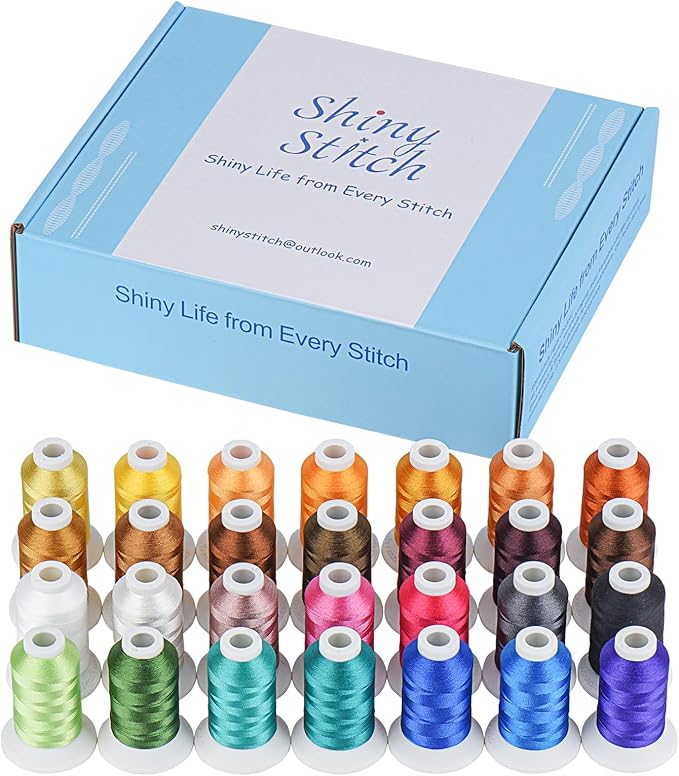 28 Assorted Colors Embroidery Machine Thread with 28 Thread Holder, 500M (550Y) Each Bobbin Polyester Embroidery Threads Kit and Spool Huggers for Sewing & Embroidery Machine- Janome Series 3