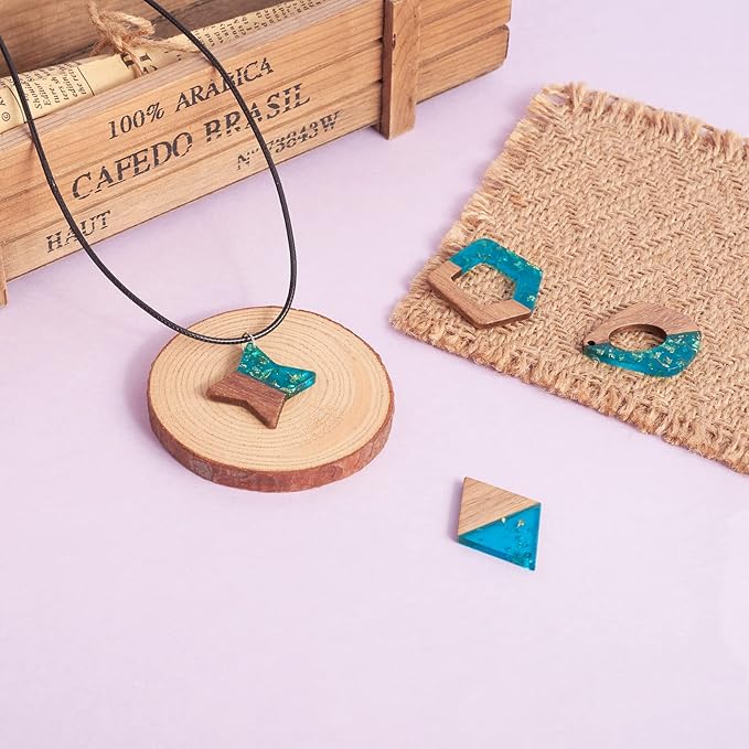 Beadthoven 30pcs/15 Pairs Sea Blue Charms Resin Wood Pendants for Earrings Making Transparent Resin Wood Pendants Natural Wooden Pieces Tag Pendants for Bohemian Jewelry Making Necklace Keychain