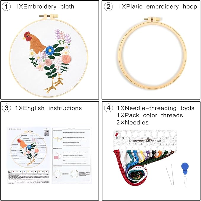 Crafmanoe Hand Embroidery Kits for Beginners Adults, Floral Stamped Cross Stitch Kits for Beginners Adults, Funny Embroidery Set Needlepoint Starter Kits, Embroidery Hoops, Fabric and Video Tutorial