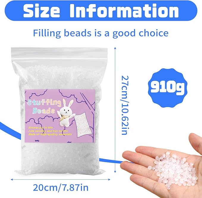 FTEVEN 910g / 2LB Stuffing Beads, Premium Plastic Weight Stuffed Beads, Poly Pellets Weighted Stuffing Bead, Stuffing for Stuffed Animals, Bean Bags, Pillow Cushion