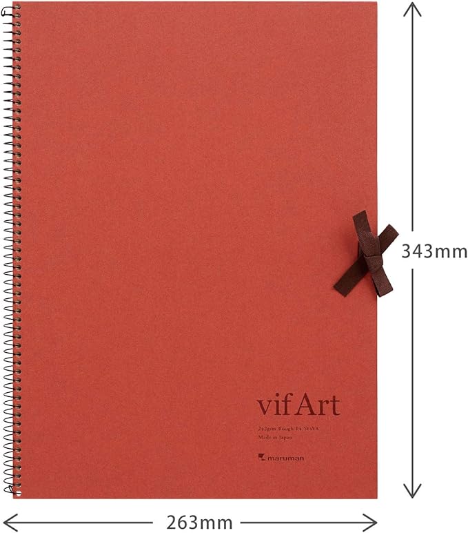 Maruman VifArt Watercolor Artbook- Premium Rough Watercolor Paper, Natural White, F4, 13.5" x 10.35", 15 Sheets/ 30 Pages, Reinforced Cover Sketchbook for Watercolor & Mixed Media, Red