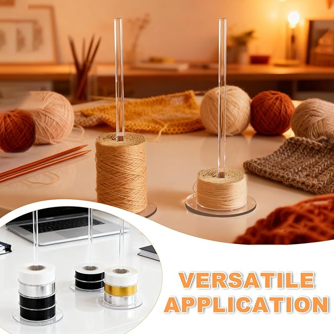 4Pcs Acrylic Ribbon Holder Rack,Washi Tape Organizer Wire Spool Stand Clear Acrylic Pack RibbonTape for for Sewing and Craft Rooms
