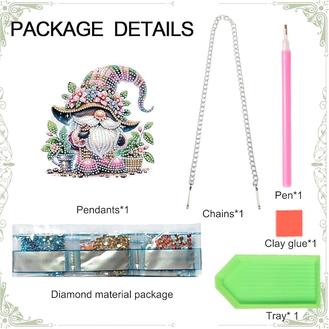 Tontut 5D DIY Diamond Art Painting Pendant kit, Flower Bed Dwarf Special-Shaped Hanging Crystal Window Pendant kit, Adult Gift Home Curtains, Yard Entrance Decoration