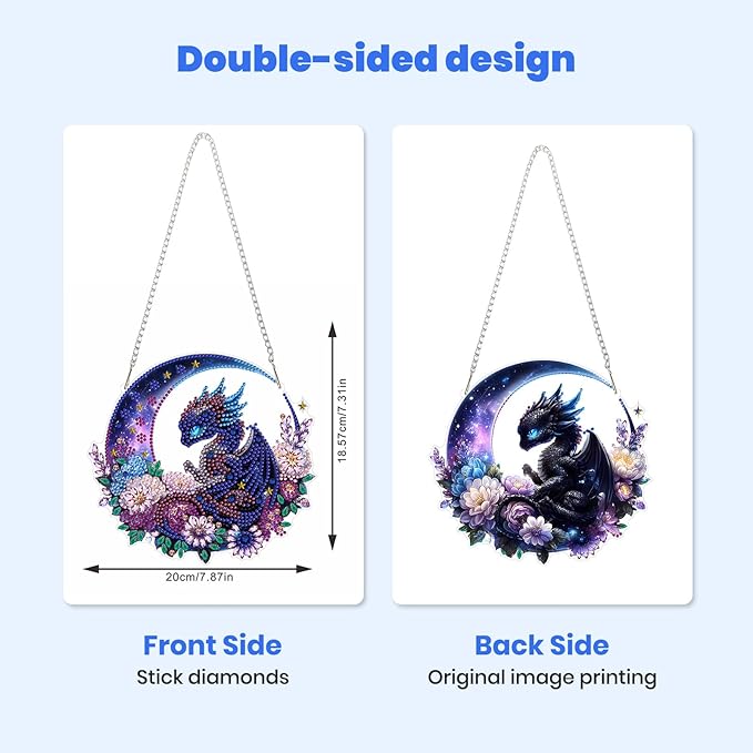 MXJSUA Blue Dragon Diamond Art Hanging Kits for Adults Beginners, Crystal Diamond Suncatchers, Special Shape Diamond Painting Pendant Window Ornament Gifts for Home Garden Door Wall Decor