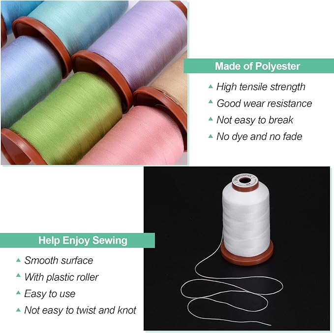 uxcell 40D/2 Sewing Thread 1100 Yards Polyester Household Sewing String Hand Stitching Polyester Cord for Clothing Stitching Shoe Bag Repairing DIY Craft Snow White