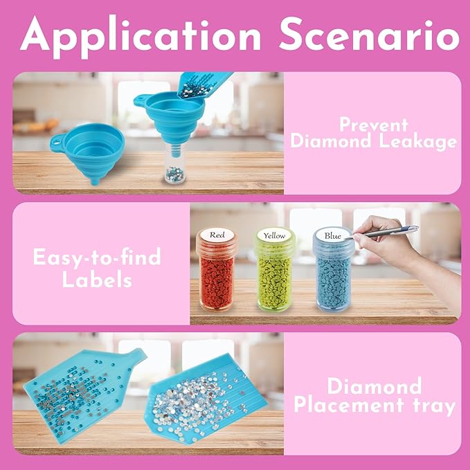 TAVOLOZZA Diamond Painting Storage Containers, 60 Slots Diamond Painting Accessories and Tools with Jars for Beads, Portable Diamond Art Organizer Case, Diamond Art Kit Storage Box, Pink