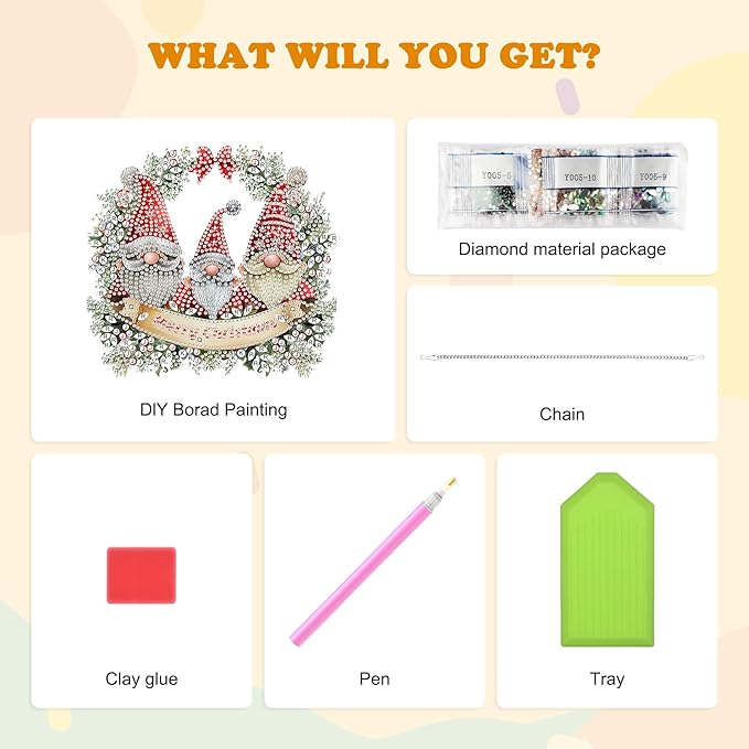 HEIBAGO Gnome Diamond Art Hanging Kits for Adults Kids, 5D Special Shaped Crystal Diamond Painting Kit Wreath, DIY Pattern Window Pendant Gem Art Kit for Home Wall Decor 8.3 x 8.3 Inch