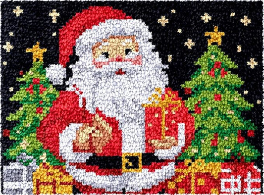 Merry Christmas Santa Clause Latch Hook Rug Kit for Adults Easy Carpet Cushion with Printed Canvas Crochet Yarn Craft DIY Hooking Tapestry for Home Floor Decoration Pets Pads 52x38cm(1)