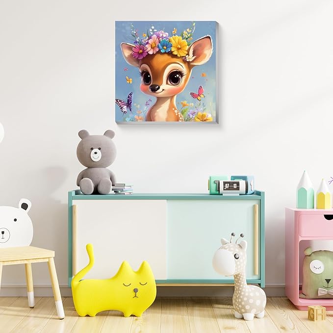 Reivworl Paint by Numbers Kit for Kids with Frame and Easel, Deer Paint by Number for Kids Age 6-8-12, Paint by Numbers Kits for Gifts and Home Decor - 8X8Inch