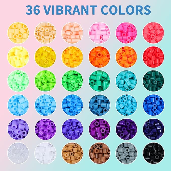 Quefe 11800pcs Fuse Beads Craft Kit, 36 Colors 5mm Beads, Melting Beads Set for Girls, Including Pegboards, Ironing Paper, Tweezers, Great Gift for Birthday