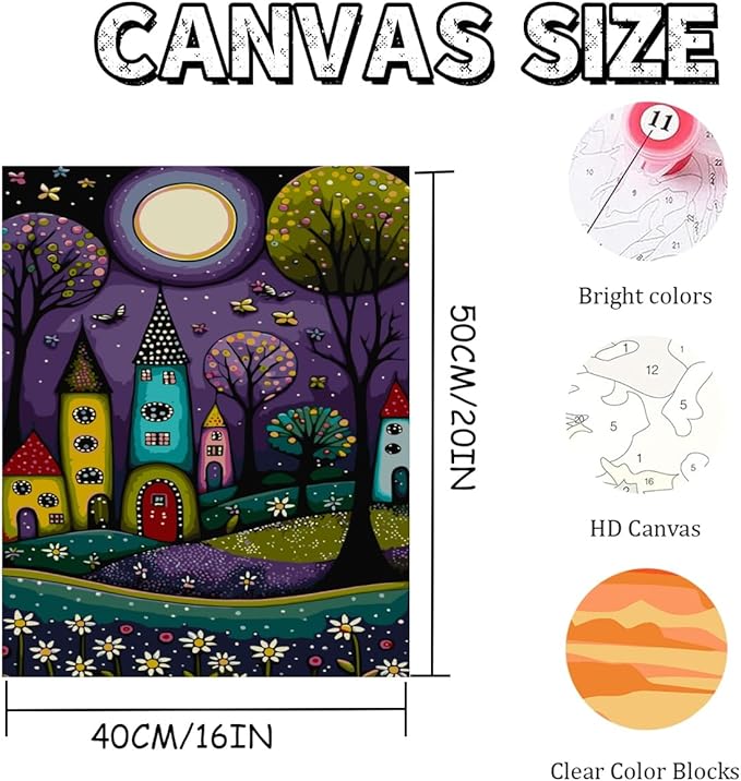 Mosaflare Paint by Numbers for Adults Beginner, Purple Fairy Tale Town Adult Paint by Number Kits on Canvas, DIY Acrylic Oil Easy Painting by Numbers for Home Wall Decor 16X20 inch (Without Frame)