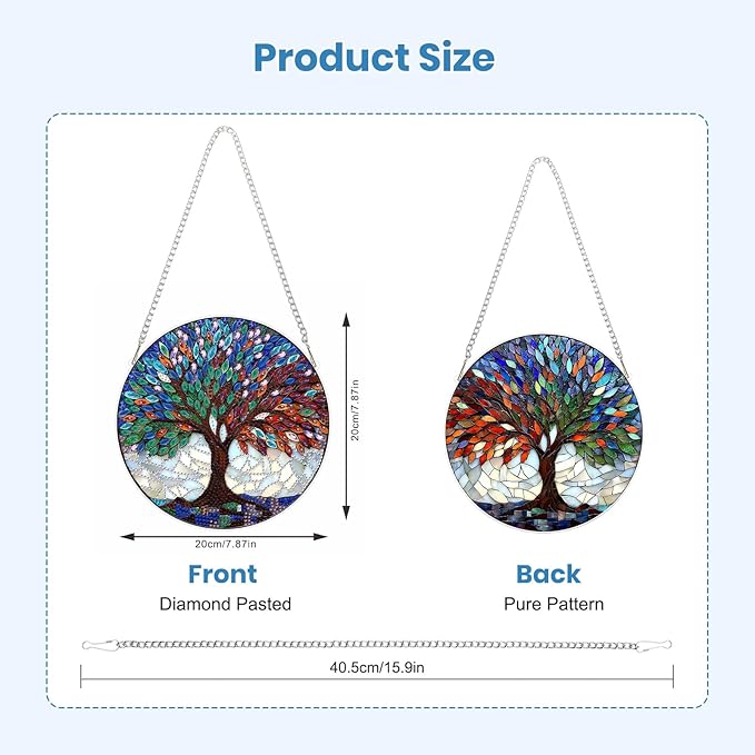 EOBROMD Diamond Hanging Art Kits for Adults, Colorful Tree of Life DIY Special Shaped Rhinestone Kits for Adults, Diamond Art Painting Suncatcher, Window Pendants Home Garden Wall Hanging Ornament