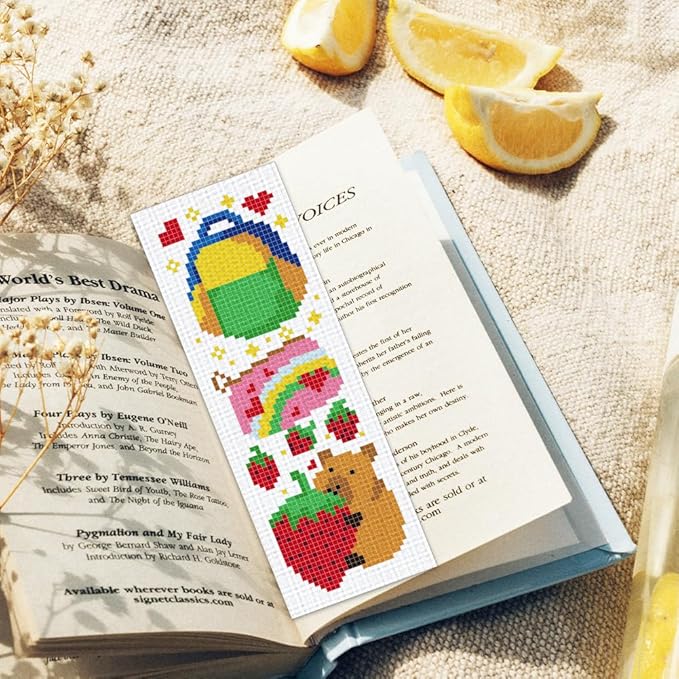 ORIGACH 6 Set Cartoon Animal & Reading Elements Cross Stitch Bookmark Kit for Beginner with Backing Felt Floss Instructions DIY Stamped Embroidery Bookmark Kit for Adults, Book Lovers
