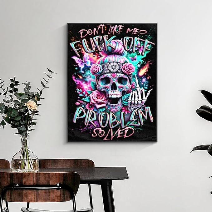 mrpwnle Skull Diamond Art Kits for Adults, Don't Like Me Skull Diamond Painting Kits for Adults Beginners, 5D DIY Full Drill Round Gem Art Crafts Paintings for Home Wall Decor 12 x16Inch
