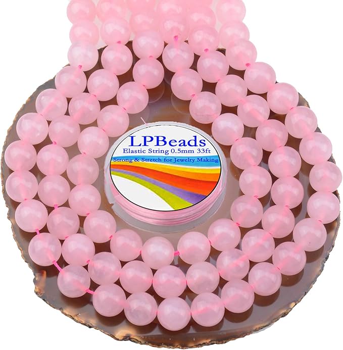 LPBeads 80Pcs Polished 10mm Round Natural Rose Quartz Gemstone Loose Beads with Stretch Cord for Jewelry Making Bracelets