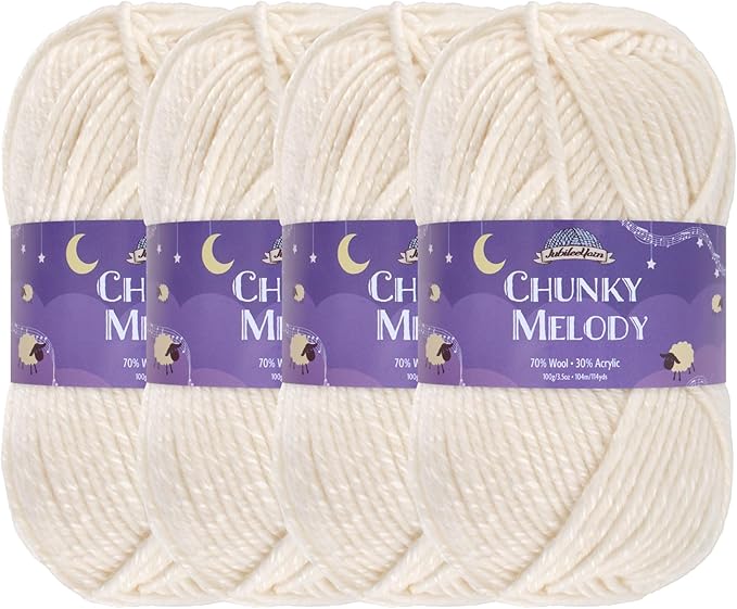 JubileeYarn Chunky Melody Yarn - 100g/Skein Bulky Wool Blend - White - 4 Skeins
