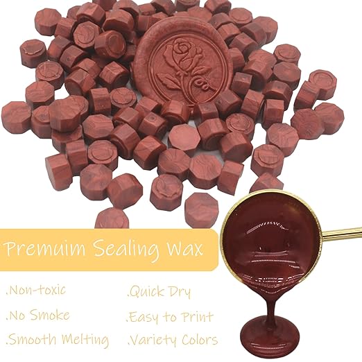 600pcs wine red wax seal beads, andotopee premium sealing wax beads for stamp seals, octagon wax pellets refill pack for wax seal kit, wedding invitation decor, letter envelope seal, diy crafts