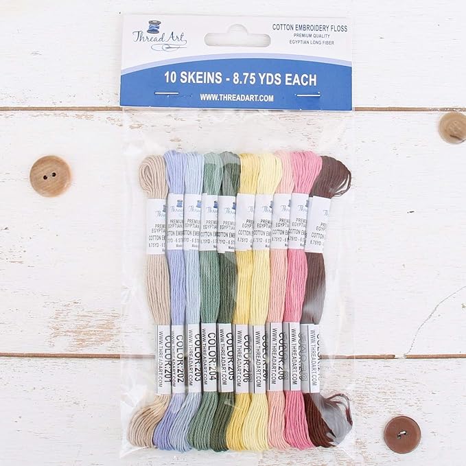 ThreadArt Premium Egyptian Long Fiber Cotton Embroidery Floss Thread Kit in Secret Garden Colors - Six Strand Set for Hand Embroidery, Friendship Bracelets, Cross stitch and Crafts