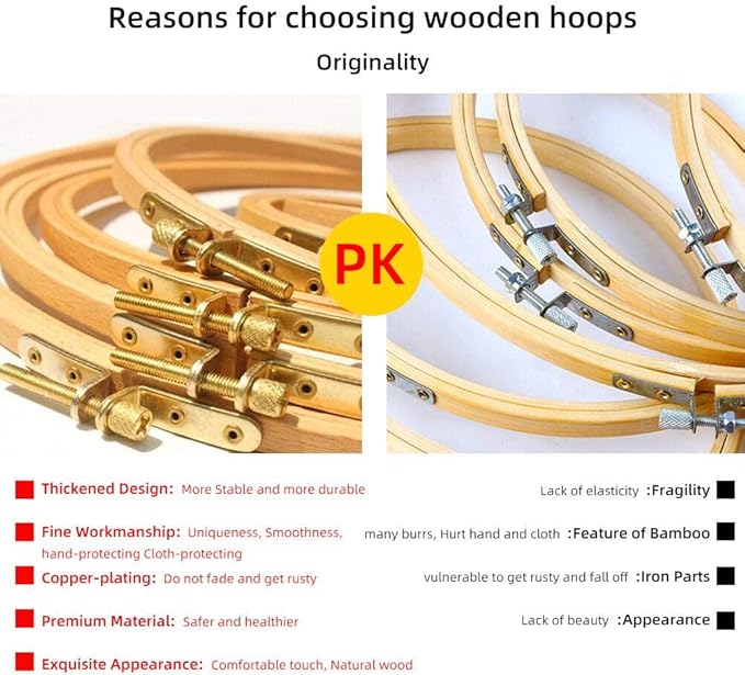 2 pack 8'' embroidery hoop, guofa 20cm beech wood cross stitch hoops, decorative hanging stitch hoops frames for craft