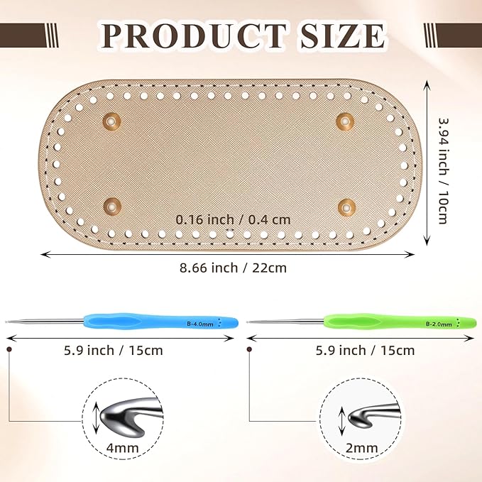 SilTriangle 5 Pcs Purse Bottoms for Crochet Bags with 2 Pcs Hook, Crochet Purse Kit Basket Base Leather Bag Bottoms for DIY Bags Making Supplies Kit Knitting(Classic Color)