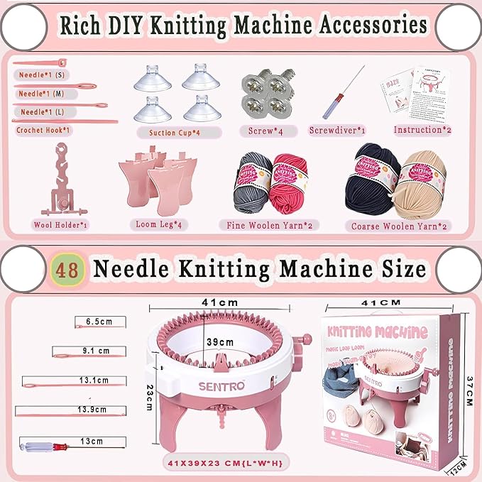 Sentro 48 Knitting Machine, 48 Needles Knitting Machine with Row Counter Automatic Circular Weaving Spinning Knitting Loom Machine Kit for Adults & Beginners for Scarves,Sweater,Hat